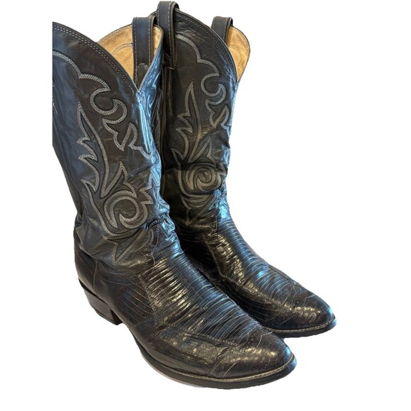 Vintage Justin Teju Lizard Cowboy Western Boots Men’s 9.5 D Black USA Made main image 8